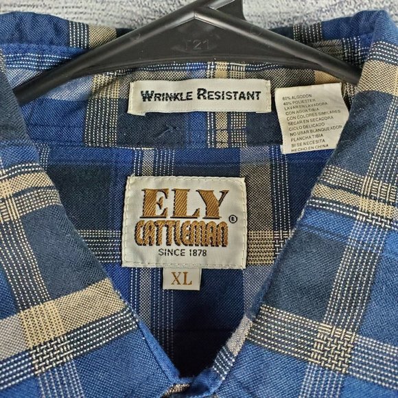 Ely Cattleman Wrinkle Resistant Western Men's Plaid Pearl Snap L/S Shirt Size XL - Picture 6 of 6